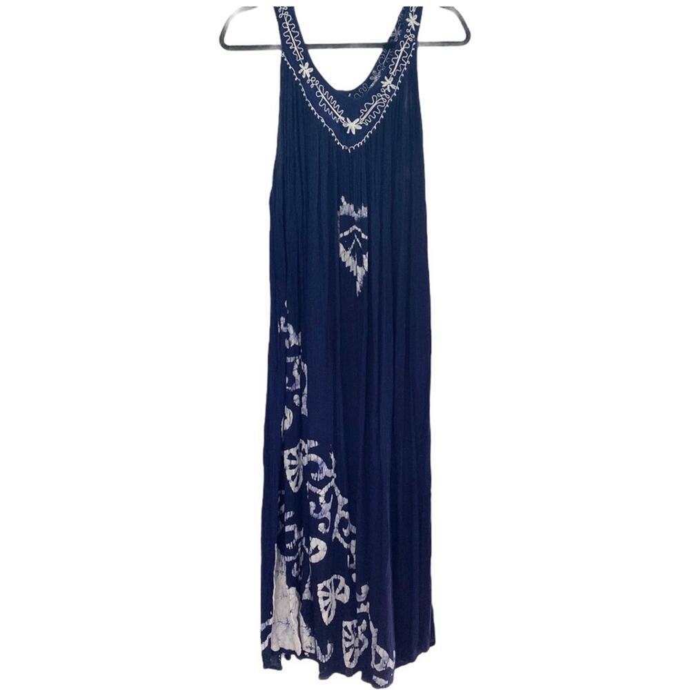 Navy Tie-dyed Embroidered Boho Maxi Dress Coverup